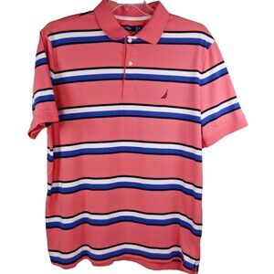 Nautica Polo Shirt Mens Sz XL Cotton Classic Fit Performance Pink & Blue Striped